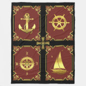 航海のいかり/帆船ホイール/コンパス/クレティックX フリースブランケット (正面)