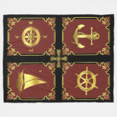 航海のいかり/帆船ホイール/コンパス/クレティックX フリースブランケット (正面(横))