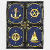 航海のいかり/帆船ホイール/コンパス/クレティックX フリースブランケット (正面)