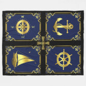 航海のいかり/帆船ホイール/コンパス/クレティックX フリースブランケット (正面(横))