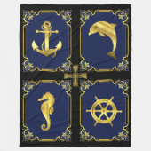 航海のいかり/帆船ホイール/帆船/ドルフィン+ フリースブランケット (正面)