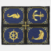 航海のいかり/帆船ホイール/帆船/ドルフィン+ フリースブランケット (正面(横))