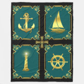 航海のいかり/帆船車輪/灯台/クレティックX フリースブランケット (正面)