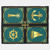 航海のいかり/帆船車輪/灯台/クレティックX フリースブランケット (正面(横))