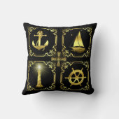 航海のいかり/帆船/車輪/灯台金ゴールド クッション (裏面)