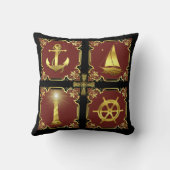 航海のいかり/帆船/車輪/灯台金ゴールド/赤 クッション (裏面)