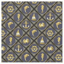 航海のいかり/帆船/車輪/灯台/イルカ ファブリック