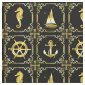 航海のいかり/帆船/車輪/灯台/イルカ ファブリック (クローズアップ)