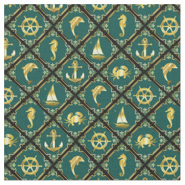 航海のいかり/帆船/車輪/灯台/イルカ ファブリック