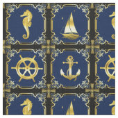航海のいかり/帆船/車輪/灯台/イルカ ファブリック (クローズアップ)