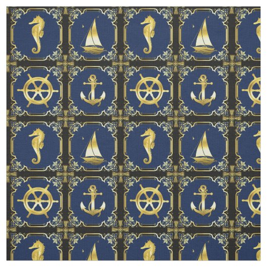 航海のいかり/帆船/車輪/灯台/イルカ ファブリック (見本)
