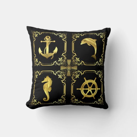 航海のいかり/帆船/車輪/灯台/ドルフィン+ クッション (正面)