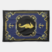 航海のいかり・水馬ギルド黒・金ゴールド・青 キッチンタオル (横)