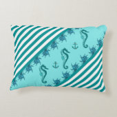 航海のいかり/海馬/貝殻とアクアストライプ アクセントクッション (裏面)