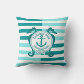 航海のいかり/結び目/シーホース/温かいアクアマリン クッション (裏面)