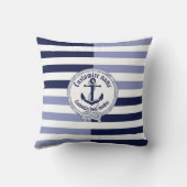 航海のいかり/結び目/名前をカスタムする – アクアマリン/ネイビー クッション (裏面)