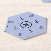 航海のいかり、船舶用車輪、青水玉模様 ペーパーコースター (アングル)