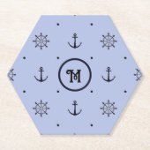 航海のいかり、船舶用車輪、青水玉模様 ペーパーコースター (正面)