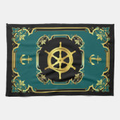 航海のいかり/船車ギルドブラック/金ゴールド/アクア キッチンタオル (横)