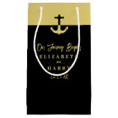 航海のいかり – 黒金ゴールド-ビーチ結婚式 スモールペーパーバッグ (正面)