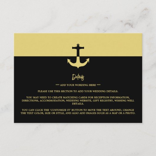 航海のいかり – 黒金ゴールド-結婚の詳細 エンクロージャーカード (正面)