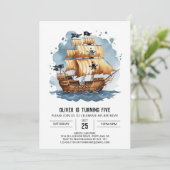 航海のおもしろい宝石地図パイレーツ誕生日 招待状 (スタンド正面)