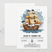 航海のおもしろい宝石地図パイレーツ誕生日 招待状 (正面/裏面)
