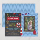 航海のお誕生日パーティー写真 航海士 船 招待状 (正面/裏面)