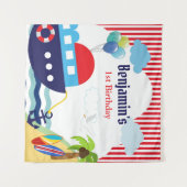 航海のお誕生日 / ベビーシャワー 背景バナー タペストリー (正面(横))