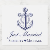 航海のたった今結婚しましたネイビーブルーいかり結婚ズ リキュールボトルラベル (シングルラベル)