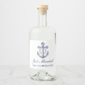 航海のたった今結婚しましたネイビーブルーいかり結婚ズ リキュールボトルラベル (正面)