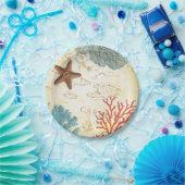 航海のでカリブのなヒトデの素朴な地図および珊瑚 ペーパープレート (パーティー)