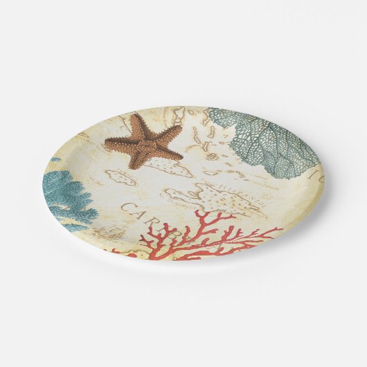 航海のでカリブのなヒトデの素朴な地図および珊瑚 ペーパープレート (アングル)