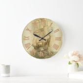 航海のでクラシックな船(中立) ラージ壁時計 (ホーム)