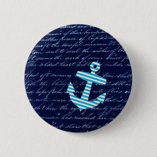 航海のでストライプないかりの手書きのデザイン 缶バッジ