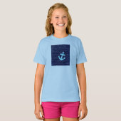 航海のでストライプないかりの手書きのデザイン Tシャツ (正面フル)