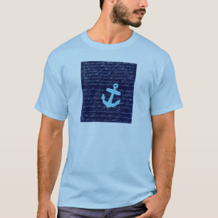 航海のでストライプないかりの手書きのデザイン Tシャツ
