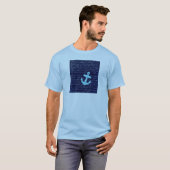 航海のでストライプないかりの手書きのデザイン Tシャツ (正面フル)