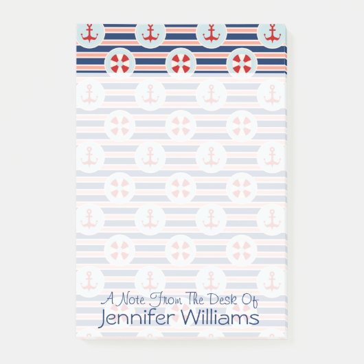 航海のでストライプなおよびドット・パターン|はあなたの名前を加えます ポストイット (正面)