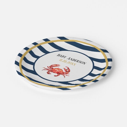 航海のでストライプなカニのベビーシャワー ペーパープレート (アングル)