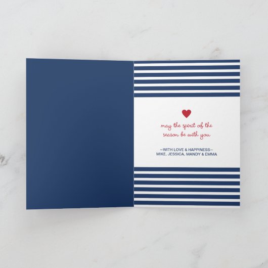 航海のでストライプなヒイラギのすてきなクリスマスによって折られるカード シーズンカード (内部)