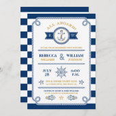 航海のでストライプな婚約パーティの招待状 招待状 (正面/裏面)