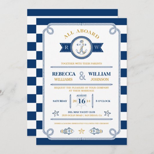 航海のでストライプな結婚式招待状 招待状 (正面/裏面)