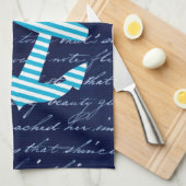 航海のでストライプので青いいかりの台所タオル キッチンタオル (四つ折り)