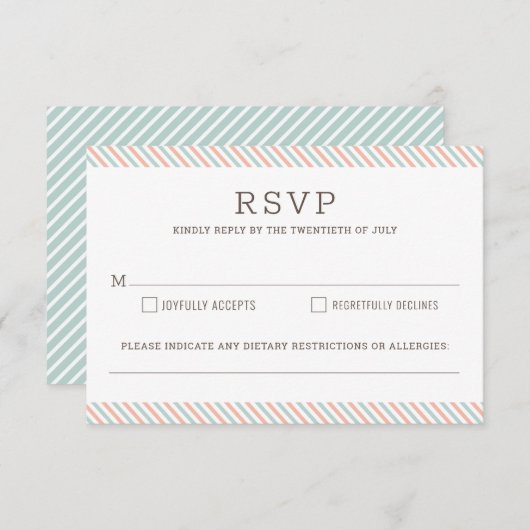 航海のでストライプのなビーチ結婚式の応答カード 出欠カード (正面/裏面)
