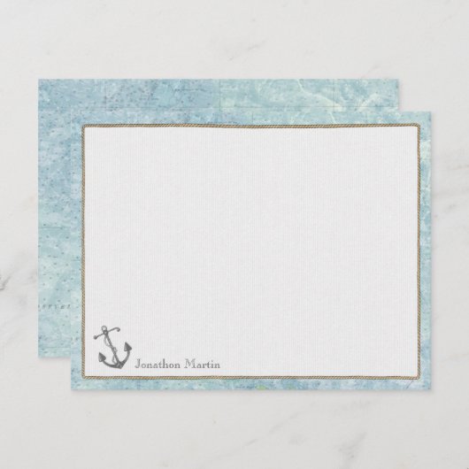 航海のでパーソナライズで平らなメッセージカード-いかり ノートカード (正面/裏面)