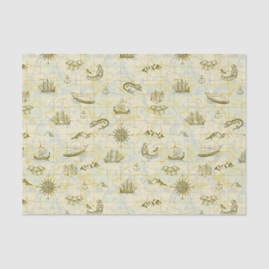 航海ので旧式な地図の海モンスターの船のいかり 薄葉紙 (正面)