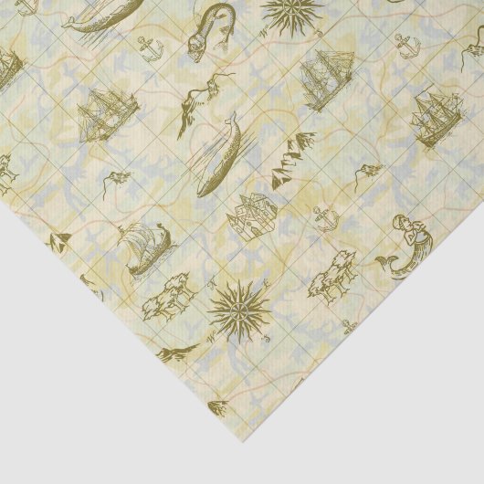 航海ので旧式な地図の海モンスターの船のいかり 薄葉紙 (詳細)