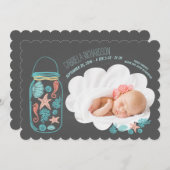 航海ので生まれたばかりのなベビーの写真の誕生の発表 案内状 (正面/裏面)