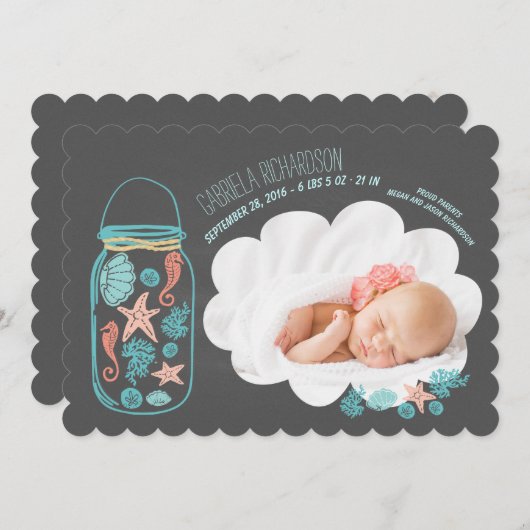 航海ので生まれたばかりのなベビーの写真の誕生の発表 案内状 (正面/裏面)